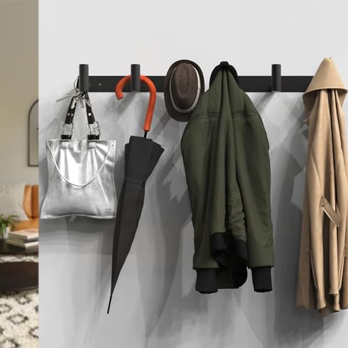 Image of VAEHOLD Black Hat and Coat Wall Mount Rack - 3 Hooks for Robes, Bags, Keys, and Towels - Bathroom Towel Hanger Organizer (2 Pack)