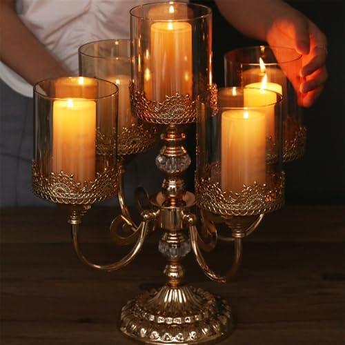 Chandelier à cinq têtes en métal et verre pour décoration de table - 8