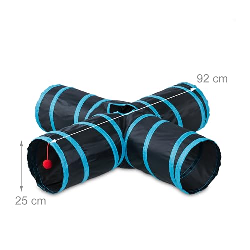 Relaxdays Katzentunnel, Faltbare Katzenröhre, HBT: 25 x 92 x 92 cm, Spieltunnel, Katzenzubehör, mit 4 Wegen, Nylon, bunt