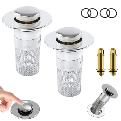 wadafen 2 Pièces Bonde de Lavabo avec Filtre Amovible, 34-40mm Bonde Lavabo Universel Bouchon de Lavabo Pop Up, Bouchon de Vidange, Salle de Bain Accessoire...