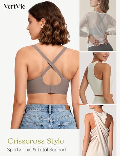 Image of Vertvie Women Wireless Jelly Bras Push Up Seamless Bra Supportive No Underwire Soft Halter /U /Racerback Sport T-Shirt Bralette