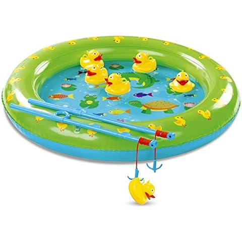 Bundaloo Duck Fishing Game Contest - Fun Carnival Game and Outdoor Party Toy for Kids - Inflatable Pond, 2 Rope Fishing Poles With Hooks, 6 Floating Ducks Cover