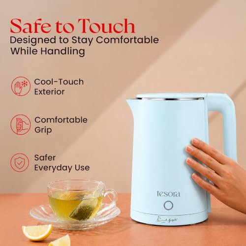 Image of Tesora by Cook with Parul Electric Kettle, 1.8L, 12 Recipes Book Included, 1500W, 100% Stainless Steel Inner Body, Auto Shut-Off, Boil-Dry & Overheat Protection, Cool Touch Double Wall (Blue)