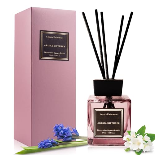 XEPTLE Jasmine Breeze - Juego de difusor de varillas para eliminar olores, 7.8 onzas, ambientador con 5 varillas reutilizables, fragancia para el hogar para dormitorio, difusor de aroma, color morado