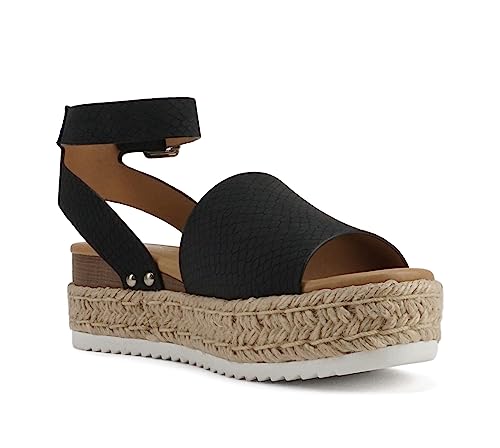 Image of Soda Topic Open Toe Buckle Ankle Strap Espadrilles Flatform Wedge Casual Sandal