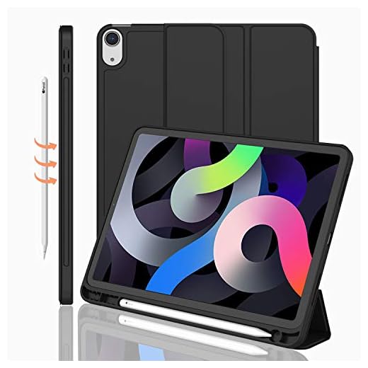 iMieet iPad Air 11 Inch Case M4/M3/M2(2026/2025/2024), iPad Air 5th/4th Generation Case 2022/2020 10.9 Inch with Pencil Holder,Trifold Stand Smart Case with Soft TPU Back(Black)