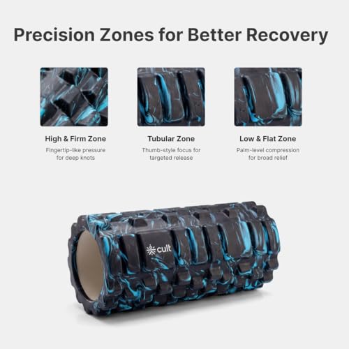 Image of CULT Foam Roller for Back Pain & Deep Tissue Massage | High Density Body Massage Roller & Yoga Roller | 33cm Muscle Massager Equipment for Muscle Recovery & Stretching (Marble Blue)