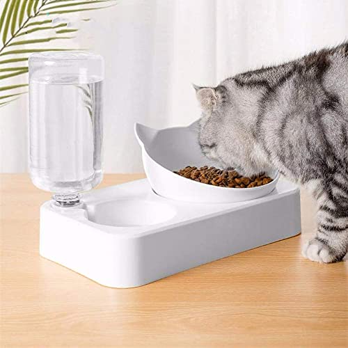 Cat Bowl Water and Food Bowl Set Detachable Cat Bowl Automatic Water Dispenser with Water Bottle Pet Feeder for Cat or Dog