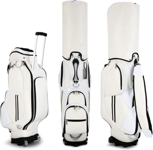 キャディバッグ ゴルフ クラブケース 5ファスナーポケット付き キャスター付きゴルフケース|コンシール可能格納式トロリーバー 取り外し可能ショルダーストラップ スタンド付き (C)