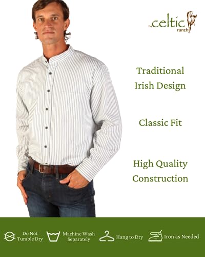 Traditional Irish Grandfather Shirt, Men's Casual Long Sleeve Button Down Collarless Dress Shirt3