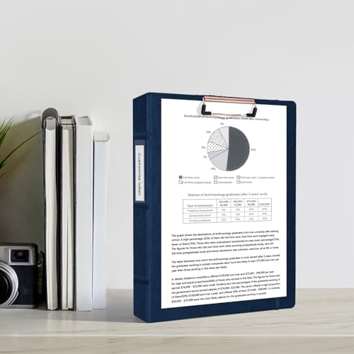Ospelelf Vintage Hardcover 3 Ring 1 inch Leather Binding, Professional Binding Organizer Suitable for Letter Size (11 "x 8.5"), with 5 Tab Dividers, Clipboard Design, Faux Blue Leather