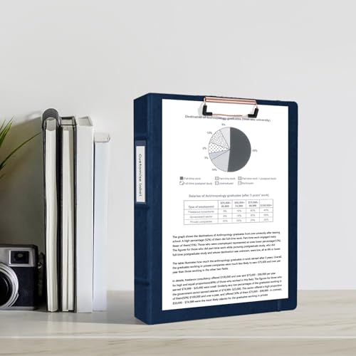 Ospelelf Vintage Hardcover 3 Ring 1 inch Leather Binding, Professional Binding Organizer Suitable for Letter Size (11 "x 8.5"), with 5 Tab Dividers, Clipboard Design, Faux Blue Leather