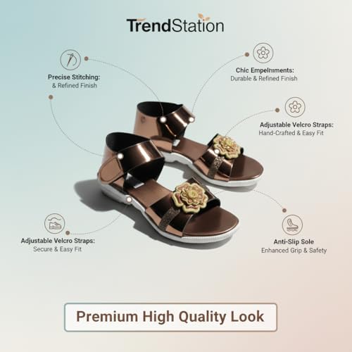 Image of 𝐓𝐫𝐞𝐧𝐝𝐒𝐭𝐚𝐭𝐢𝐨𝐧:-Girls Trendy Sandals with Holographic Floral Strap, Welcro Style, Sandals |