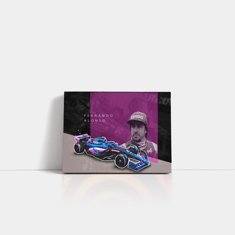 LAMRON Fernando Alonsa Alpine F1 HQ 2022 Ed. Flag Wall Decoration Art Framed Poster, 16 Inch x 24 Inch, Printed on Canvas with Wooden Frame F10052