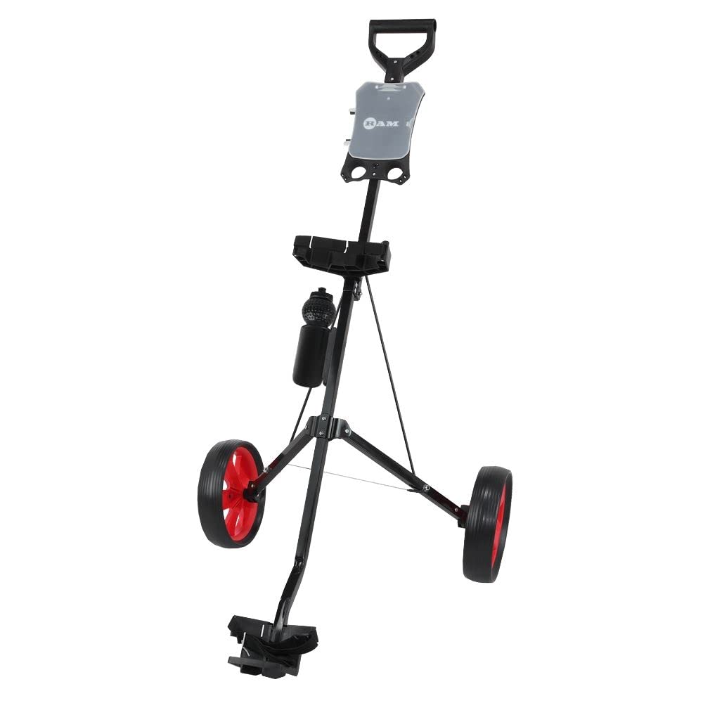 Ram Golf Carrito Plegable DE Acero DE 2 Ruedas con PORTABOTELLAS, Soporte para Tarjeta DE PUNTUACIÓN Y Ruedas Desmontables