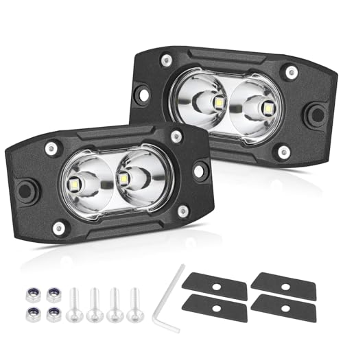 Roador Flush Mount LED Pods 40W Spot Beam Off-Road Driving Lights Waterproof 12-30V Mini Flush Mount Bumper LED Fog Light Backup Lights for Truck Pickup UTV ATV SUV Boat 4x4 Car (2PCS)