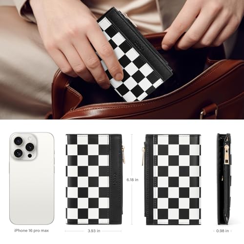 Image of CLUCI Small Wallet for Women PU Leather RFID Blocking Designer Bifold Ladies Card Holder Checkerboard