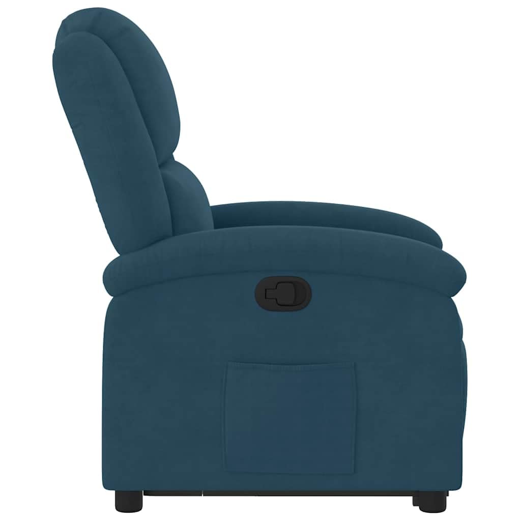 Relaxsessel mit Aufstehhilfe, Blauer Samt, 71×86,5×99,5 cm, Holz-Metall-Rahmen, Liege 135°, Seniorengerecht