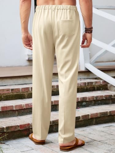 Image of Runcati Mens Casual Pants Elastic Waist Lightweight Loose Pleated Slacks
