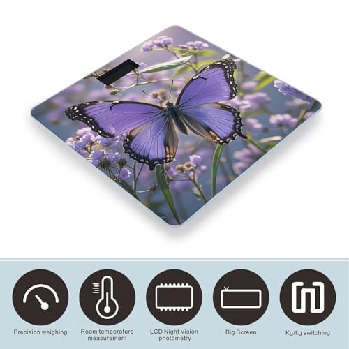 Báscula digital de baño con mariposa morada y pantalla LED miniatura 3