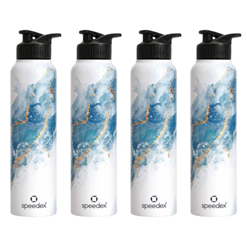 Image of Speedex Stainless Steel Printed Water Bottle 1 Ltr 1000 ml, BIS Approved, Leak Proof Sipper Cap Bottle for Office, School, Travel, Daily Use for Men, Women, Kids, Adults, Ice Marble, Set of 4