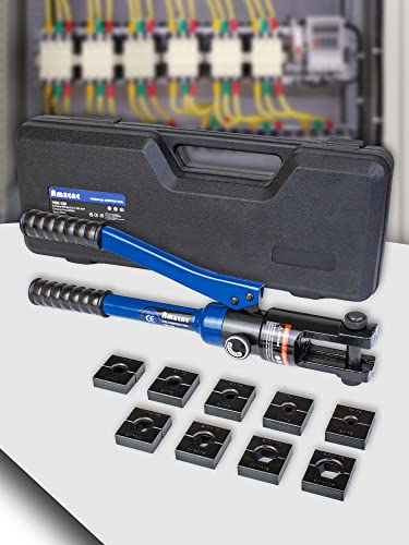 AMZCNC 12 Ton Hydraulic Crimping Tool with 9 Standard American Dies Crimps 8AWG to 4/0 AWG Hardened Steel Construction with Oxidized Surface for Durability(Standard US 8AWG to 4/0AWG)
