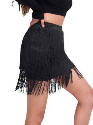 Women's Layered Fringe Trim Short Skirt High Waist Short Pencil Bodycon Skirts2