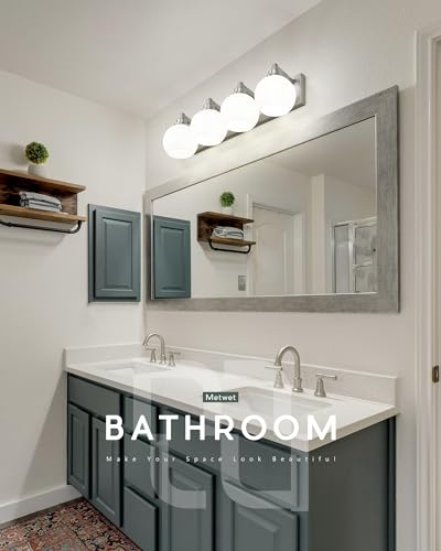 Image of Bathroom Light Fixtures, 4 Light Brushed Nickel Vanity Light, 26 Inch Modern Wall Sconces with Globe Milk White Glass Shade, Vanity Lighting Fixtures Over Mirror, VL195-BN-ML-4