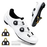 Feyenold Scarpe da Ciclismo da Uomo, da Donna, compatibili con Pedale SPD-SL e Installazione Compatibile SPD/Look KEO Cleats, Bianco, 44 EU