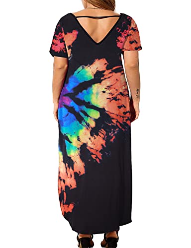 Image of Kancystore Women's Plus Size Dresses Summer Casual Loose Pocket Short Sleeve Slits Long Maxi Dress XL-5X
