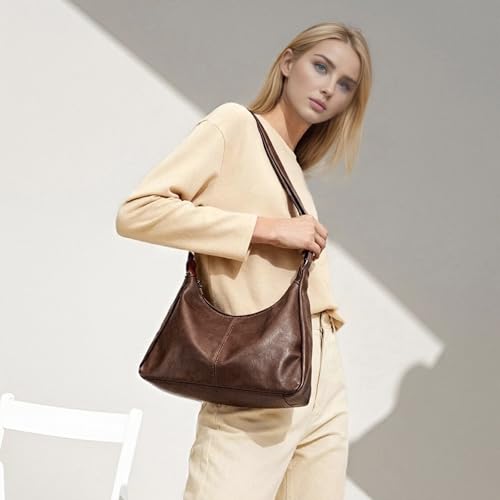 Image of Fozehlad Vegan Leather Hobo Bags for Women | Black Purse Brown Purse Waterproof Slouchy Shoulder Tote Bag for Work Daily