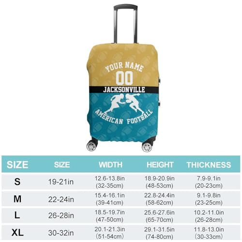 Custom Jacksonville Style Suitcase Cover Personalized Name And Number Football Style Travel Luggage Cover,Washable Scratch Resistant Decorative Luggage Protector (For 18-32 Inch Luggage)2