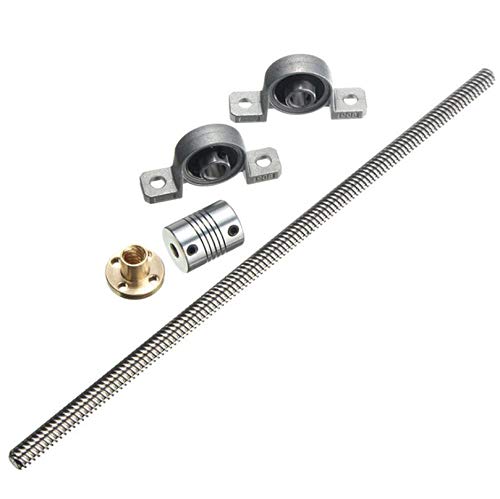 Lysee 3D Printer Parts & Accessories - 20pcs T8 Lead Screw Trapezoidal 500mm 8mm + Anti-Backlash Nut + KP08 Bearing Bracket +Flexible Coupling for 3D Printer - (Size: 100mm)