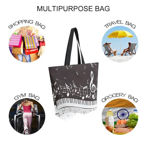 Image of Music Note Canvas Tote Grocery Bag Shoulder Casual Book Bag Large for Women Teachers, Musical Cotton Bag Shopping Purse Handbag Reusable Multipurpose Use