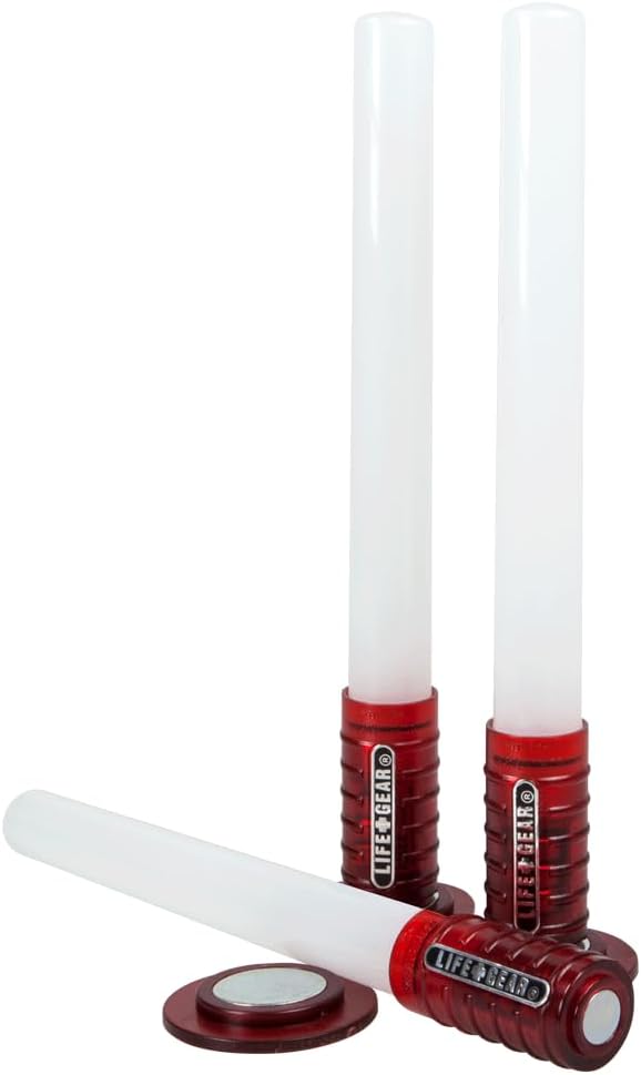 Life Gear - WM11-10446-RED LED Emergency Road Flares 3-Pack, Reusable Safety Glow Stick with Flasher & Magnetic Bases - Batteries Included Red