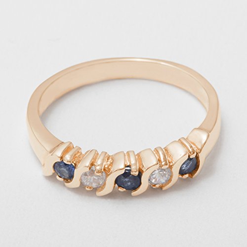 LetsBuyGold Solid .417 10k Rose Gold Real Genuine Sapphire & Diamond Womens Eternity Band Ring (0.11 cttw, H-I Color, I2-I3 Clarity)4
