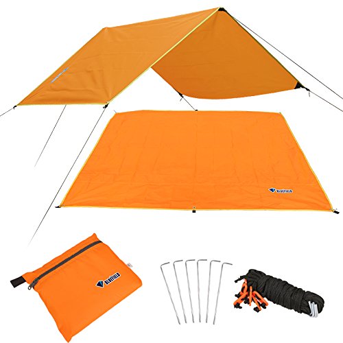 BUFF SPORT Camping Tarp, Waterproof Picnic Mat, Mutifunctional Tent Footprint with Drawstring Carrying Bag for Picnic, Hiking (Orange, Medium)