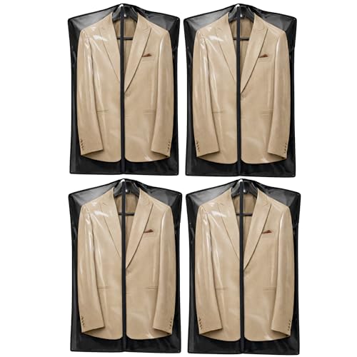 Image of Coat Cover | Foldable Rexin Blazer & Suit Cover with Zipper | Transparent Garment Bag for Wardrobe Storage | Dust & Moisture Protection Clothing Organizer | Pack of 4 | Black | Height-36