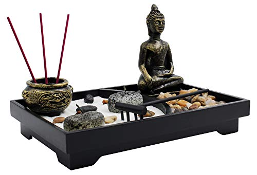 Royal Brands Zen Garden with Buddha, Rake, Rock Candle, and Incense Holder – Peace and Tranquility (9'x6'x7')