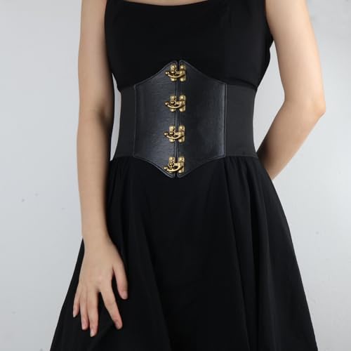 Women's Gothic Waist Corset Belt with Brass Clasps, Black, Halloween Costume Accessory3
