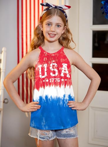 Image of BesserBay Girls Summer Back Button Halter Neck Tank Top Cold Shoulder Casual Blouse Pleated Sleeveless Shirts 5-14 Years