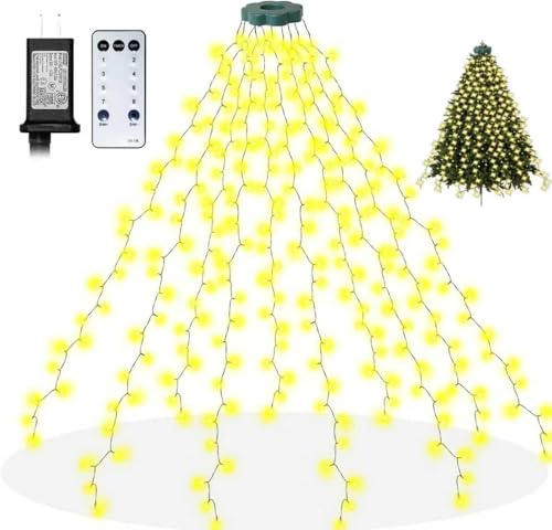Christmas Tree Lights, 200 LED Christmas Tree Waterfall Lights with Ring, Waterfall Christmas Lights with Memory Function & 8 Modes, 5FT x 10 String Lights, Xmas Tree Lights,Christmas Decorations