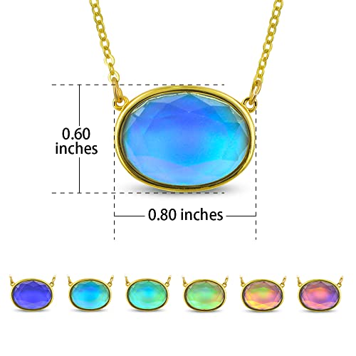 18K Gold Plated Color Changing Oval Mood Stone Pendant Mood Necklace, Facet Cut Crystal, 18” Chain, Gifts for Women2