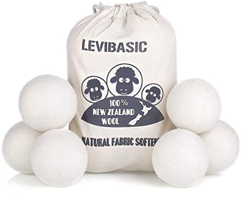 Wool Dryer Balls 6 Pack XL, 3" Genuine New Zealand Wool to Core, 100% Organic Fabric Softener Alternative, Baby Safe & Chemical Free, Reduce Wrinkles & Shorten Drying Time by LEVIBASIC (White-6pcs)