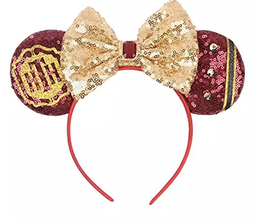 Image of CLGIFT Hollywood Tower Hotel, Iridescent Minnie Ears, Silver gold blue minnie ears, Rainbow Sparkle Mouse Ears,Classic Red Sequin Minnie Ears (Tower of Terror)