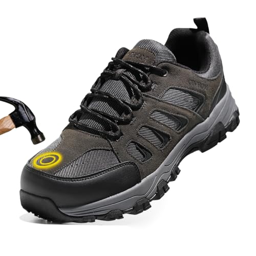 CIVHOM Steel Toe Shoes for Men Comfortable & Breathable Work Safety Sneakers Anti-Smash & Slip Resistant Protection Industrial Construction Shoes(802Grey,US 10.5)