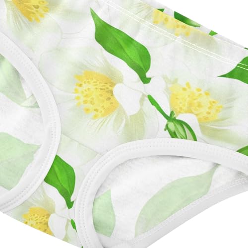 Girls Underwear Toddlers 2t Cotton Cute Panties Girl Fun Print Briefs Underpants White Jasmine Flowers Green Leaves4