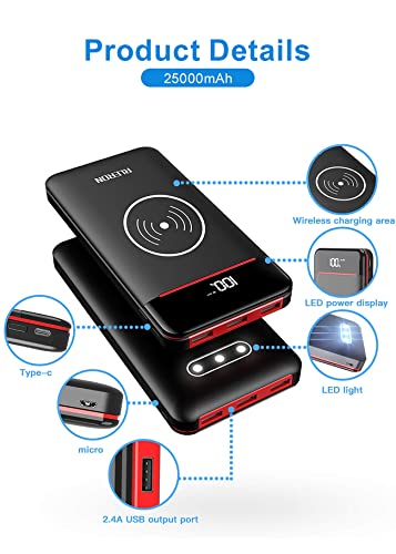 Gnceei Portable Charger, 25000mAh Wireless Power Bank Fast Charging USB-C with 3 Outputs & 2 Inputs, Ultra High Capacity External Battery Pack Compatible with iPhone Samsung Android etc