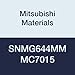 Mitsubishi Materials SNMG644MM MC7015 Carbide SN Type Negative Turning Insert with Hole, Stable Cutting, Coated, Square, 0.75" IC, 0.25" Thick, 0.063" Corner Radius, mm Breaker (Pack of 10)