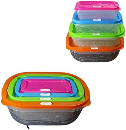 Food Storage Containers with Airtight Plastic Multicolored Lids, Set of 4 Meal Container for Kitchen Lunch Boxes (Rectangular)